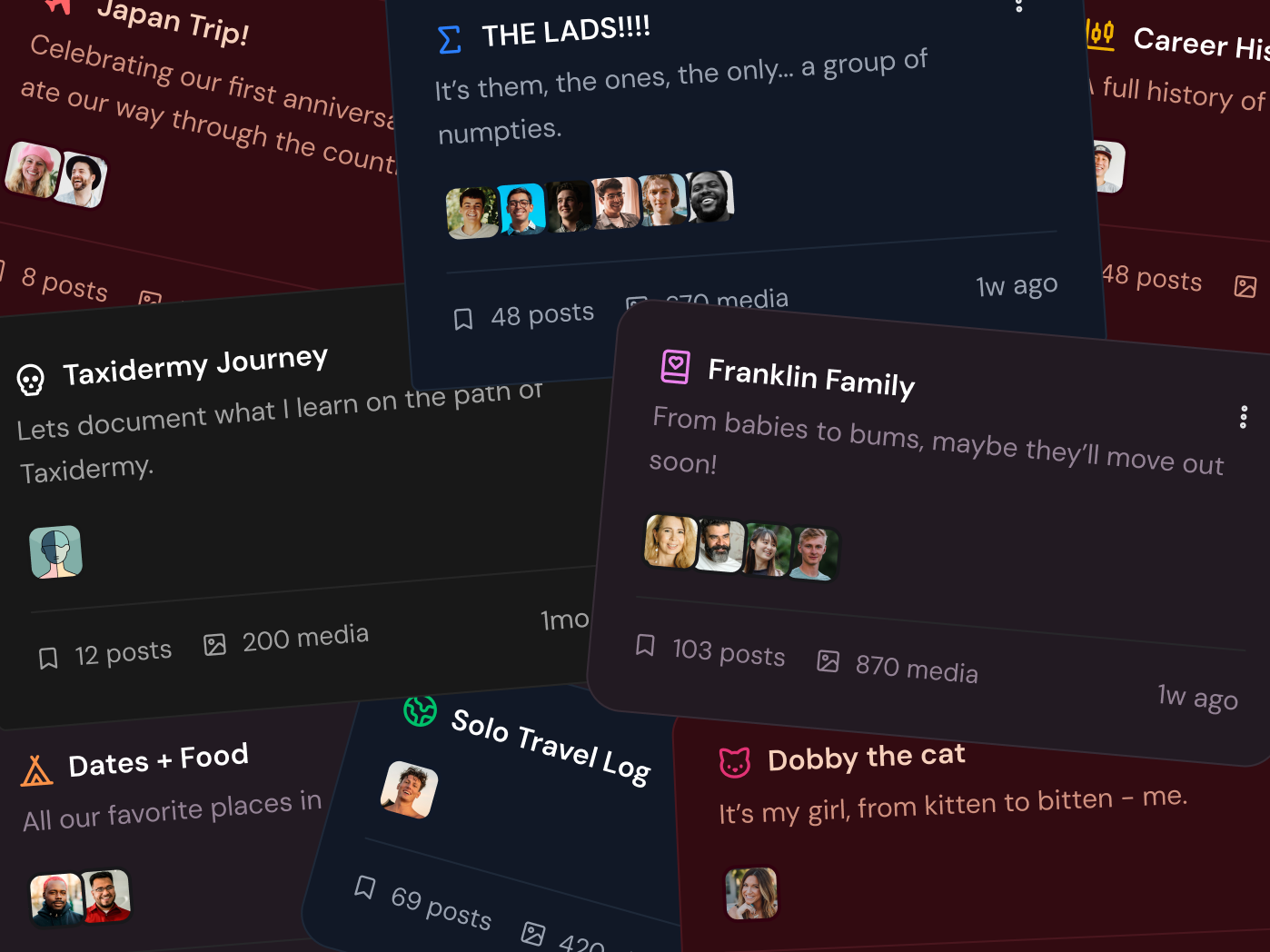 Screenshot of lovd collections sidebar showing family and trip collections