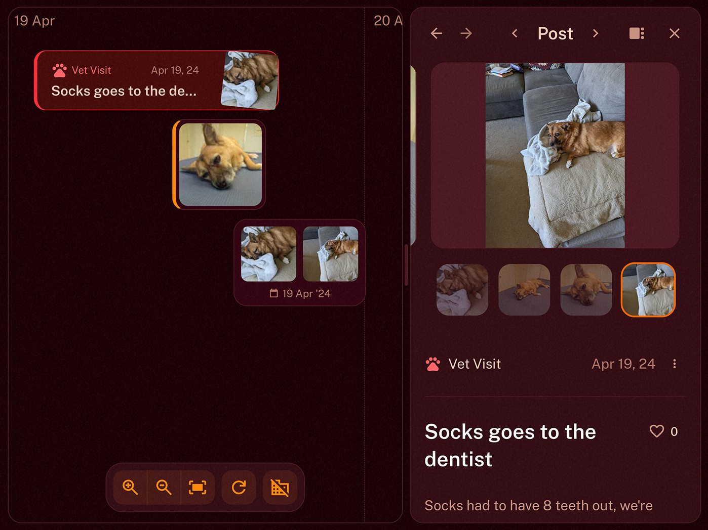 Photos and notes captured as moments