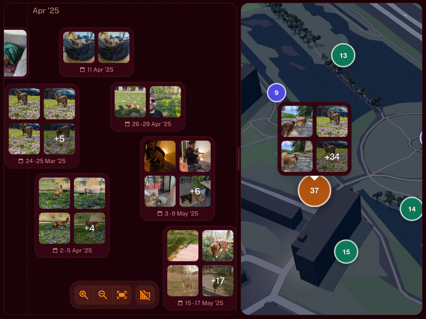 Screenshot of the lovd timeline view showing photos arranged chronologically